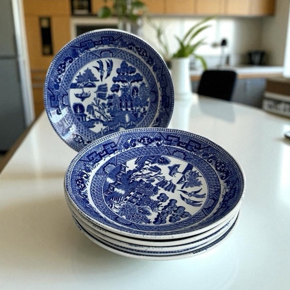 Set of 6 Antique W. Ridgway Semi China Plates Blue Willow Pattern England Plates - Picture 1 of 5
